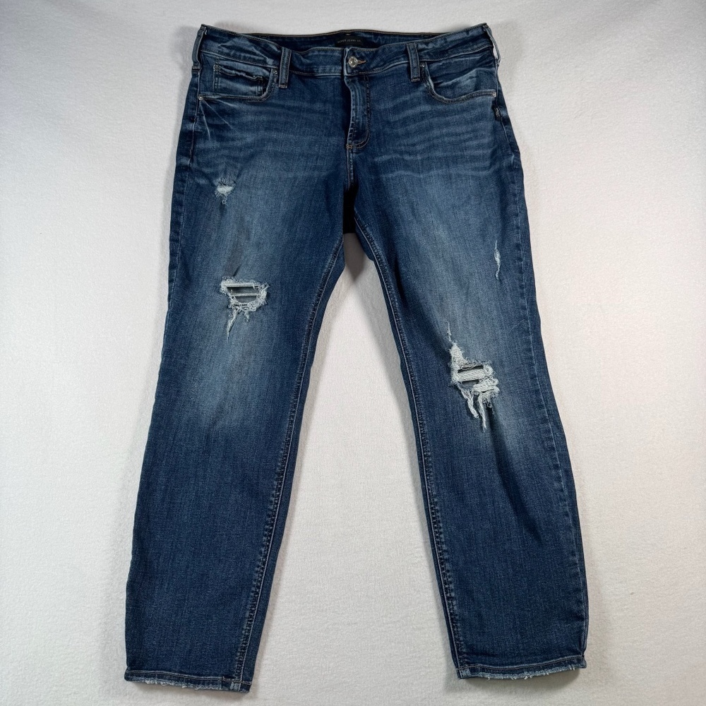 Silver Jeans Womens 18 Blue Boyfriend Straight Mid Rise Medium Wash Stretch